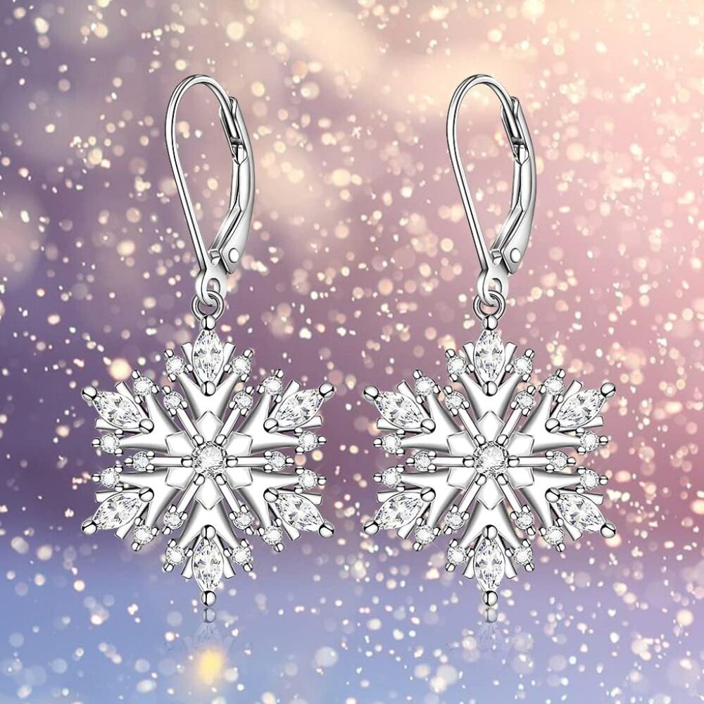 Sterling Silver Blue Snowflake Dangle Earrings Fo… - image 5